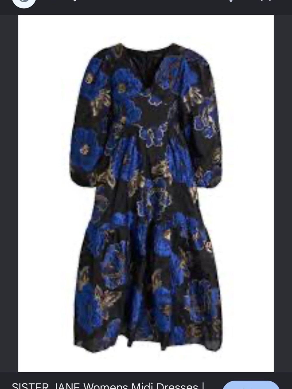 NWT Sister Jane Black Midi Dress with Royal Blue & Gold Floral Print UK M: US S